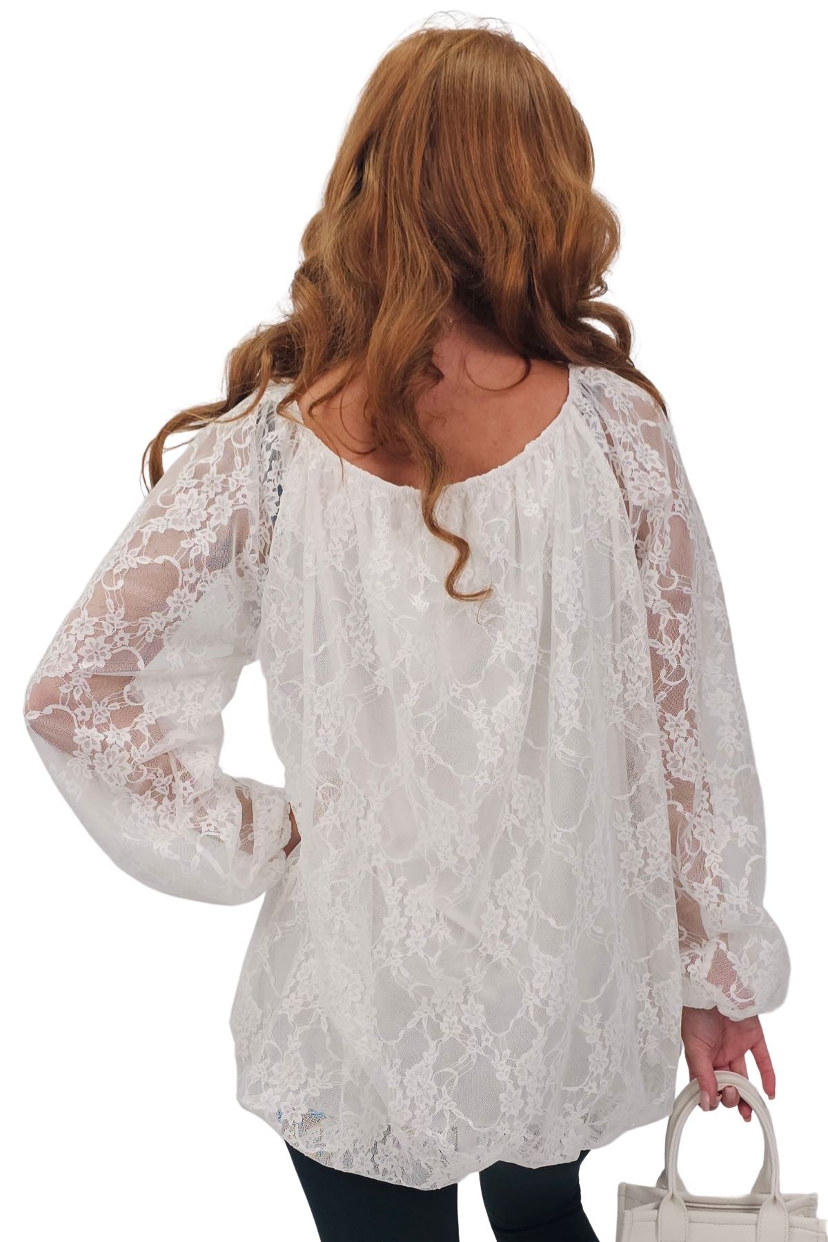 Floral Lace Overlay Curved Hemline Top