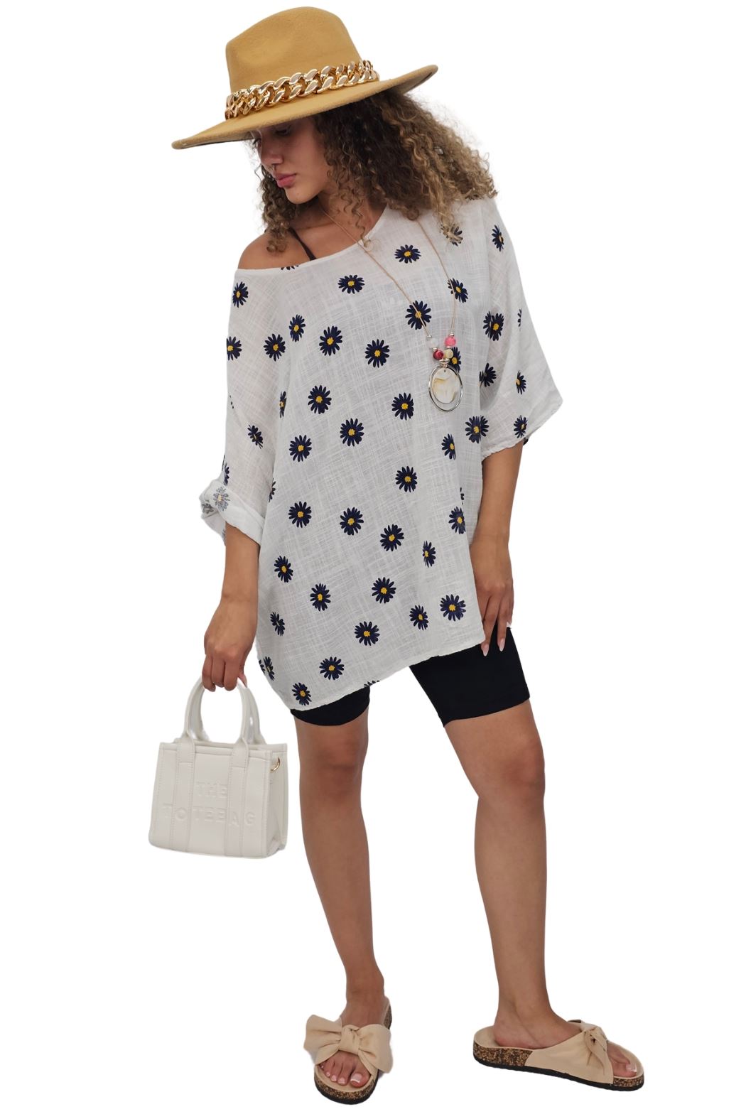 Daisy Flower Print Necklace Cotton Top