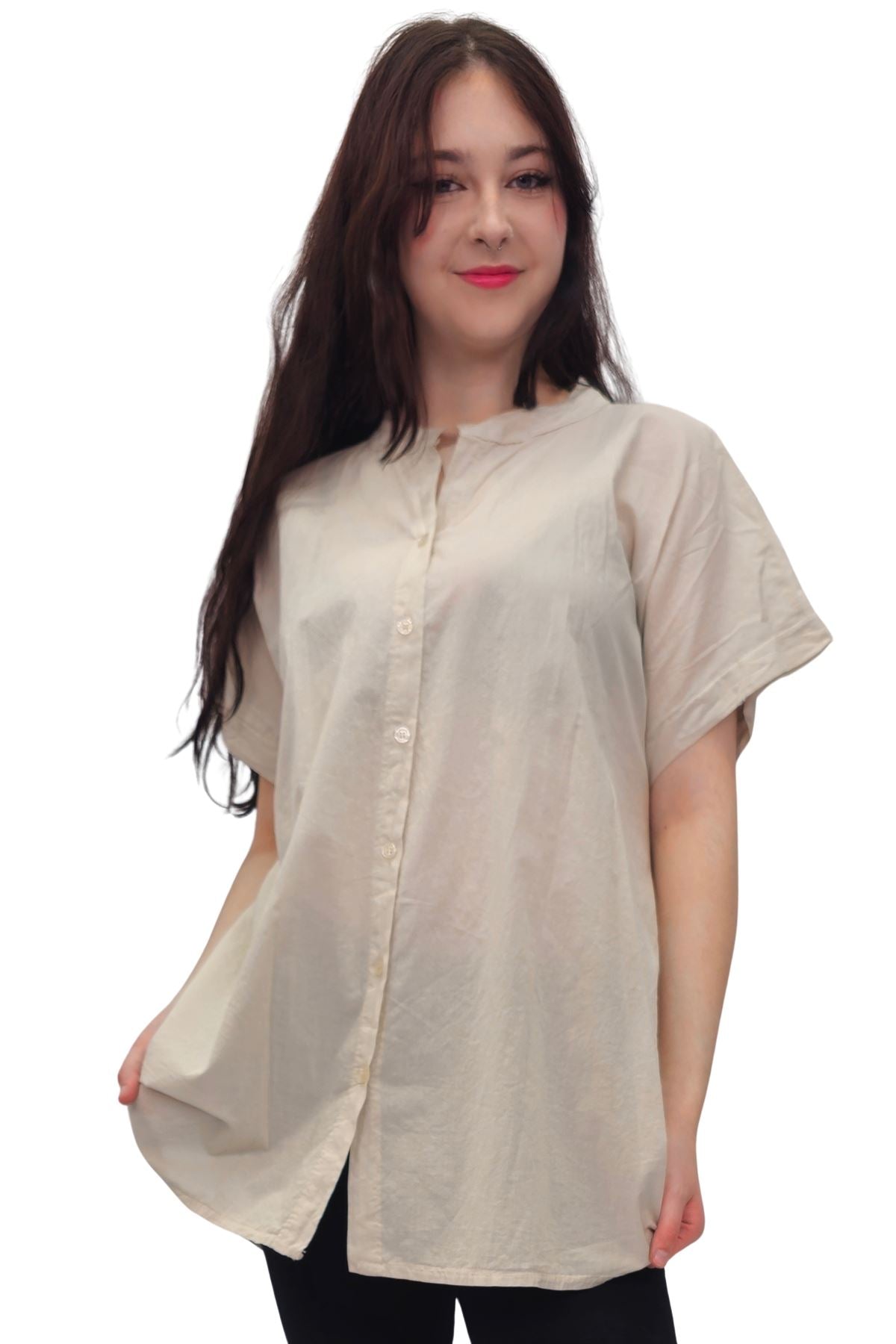 Plain Button-Down Front Cotton Shirt