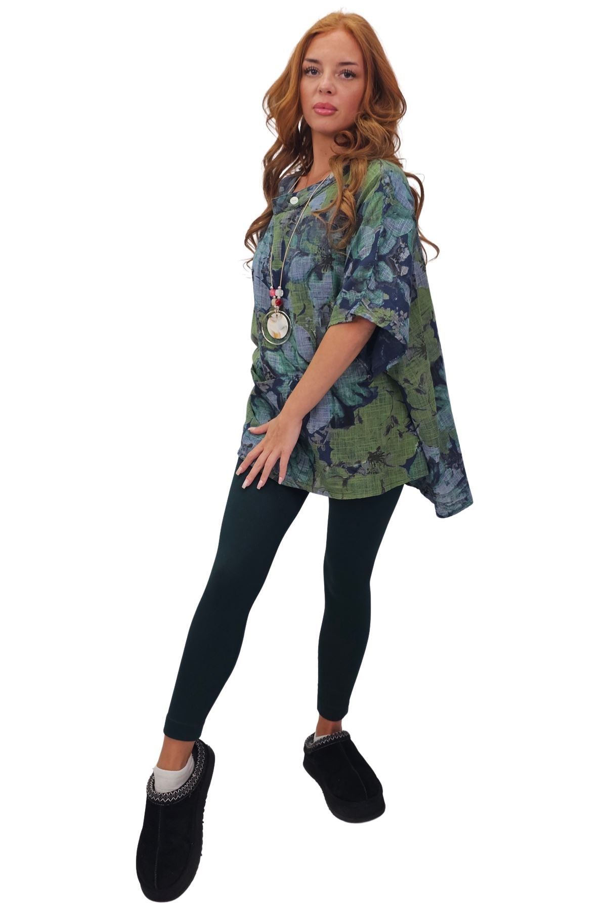 All-Over Floral Print Neck Button Top