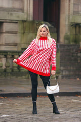 Dog Tooth Pattern Knit Style Oversized Jumper