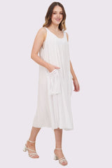 Dress with Floral Cutwork Neckline and Front Pockets

