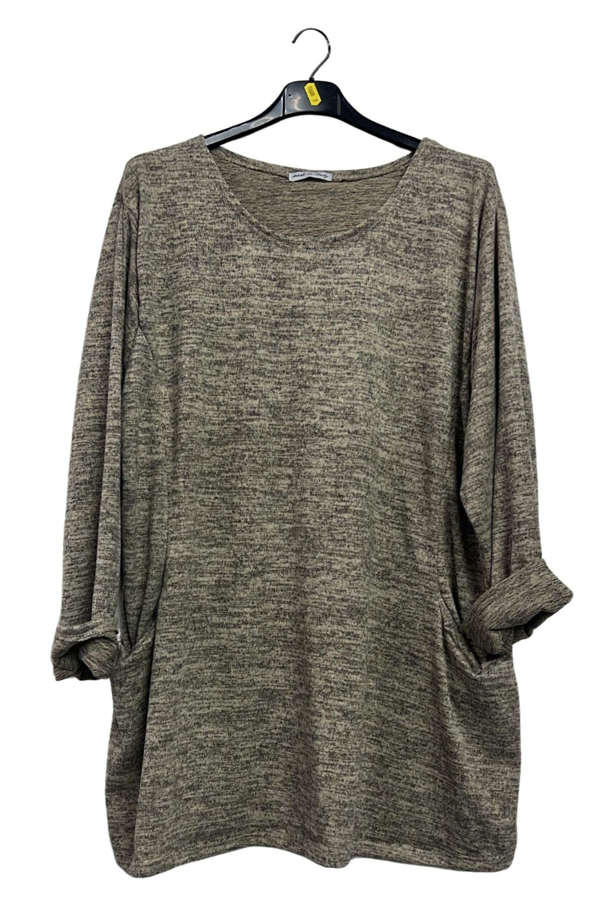 Subtle Heathered Textured Two Front Draped Pockets Top
