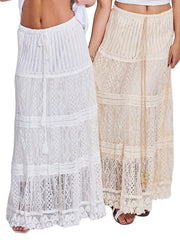 Diamond-Cut Pattern A-line Design Crochet Cotton Skirt