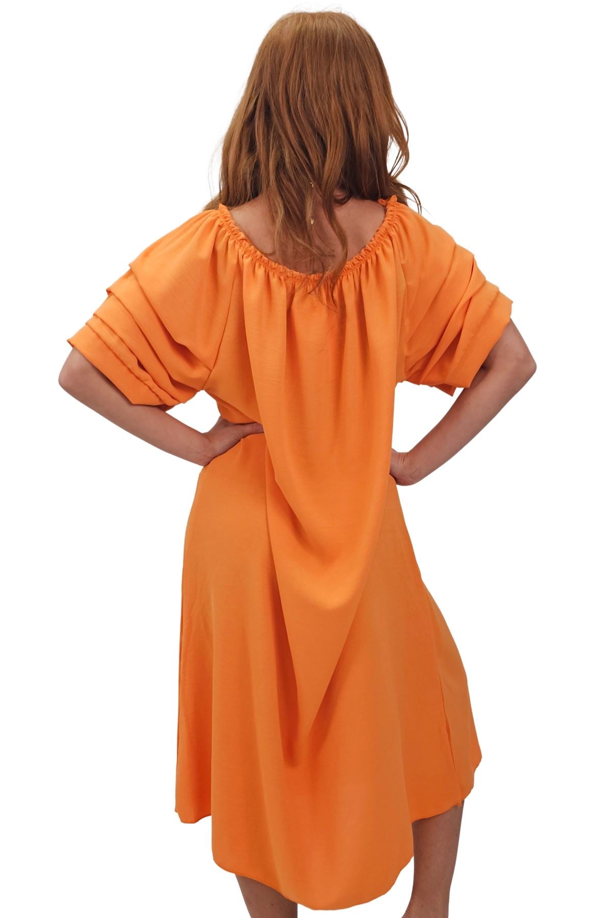 Plain Puff Sleeves Layered Detail Dress
