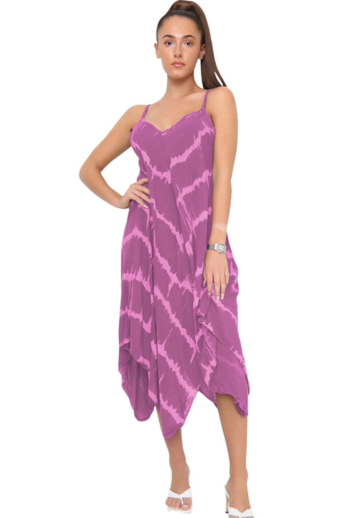 Tie Dye Print Draped Hem Dress