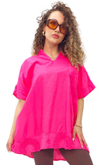 Plain Chest Pocket Lace Embroidered Detailing Cotton Top
