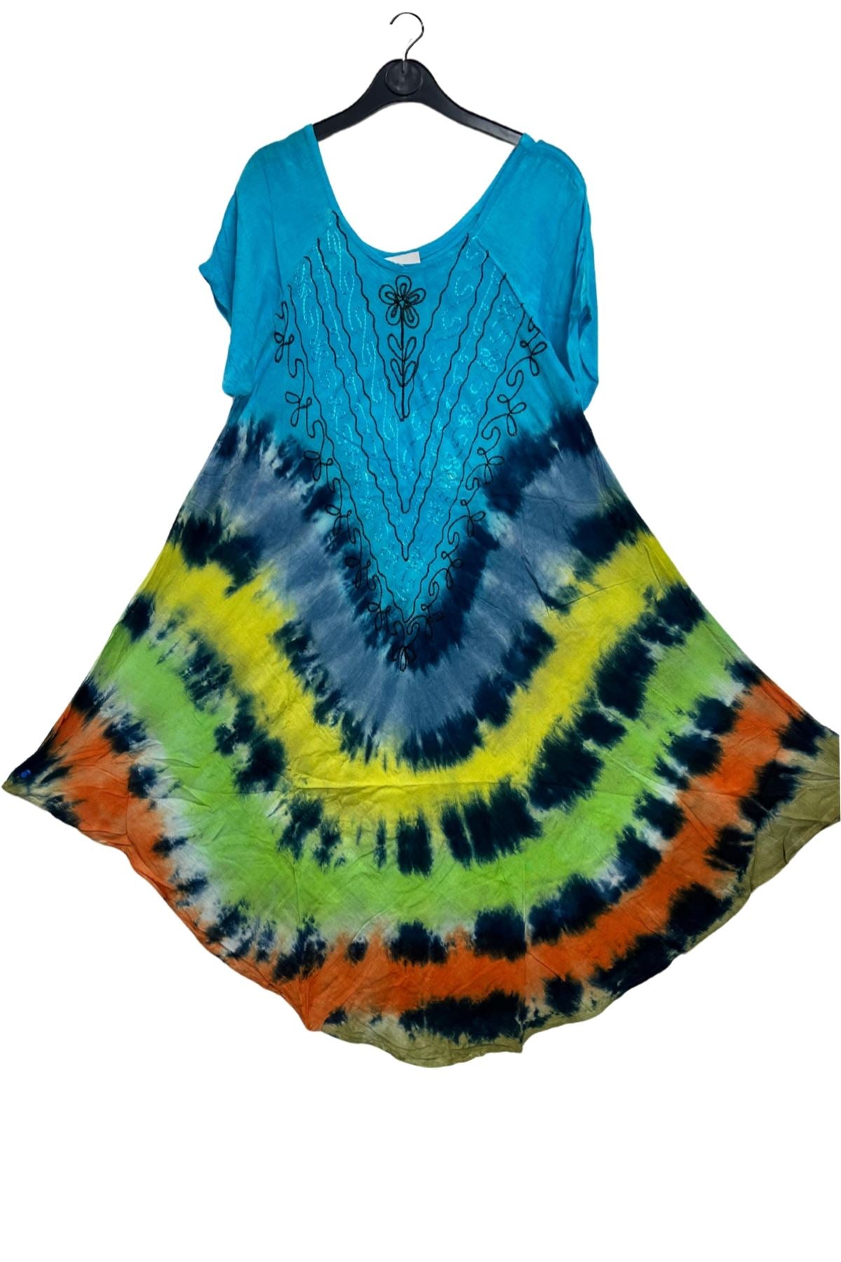 Tie-Dye Concentric Horizontal Stripes Pattern Umbrella Style Dress