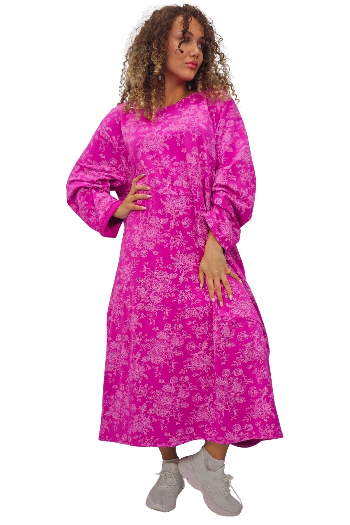 Floral Print Baggy Long Style Cotton Dress