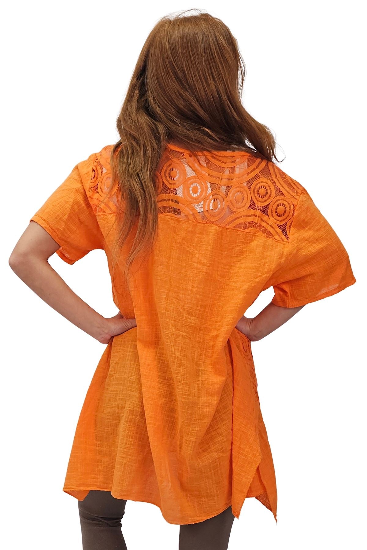Circular Geometric Pattern Side Slit Cotton Top