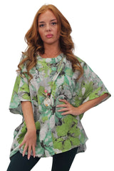 All-Over Floral Print Neck Button Top