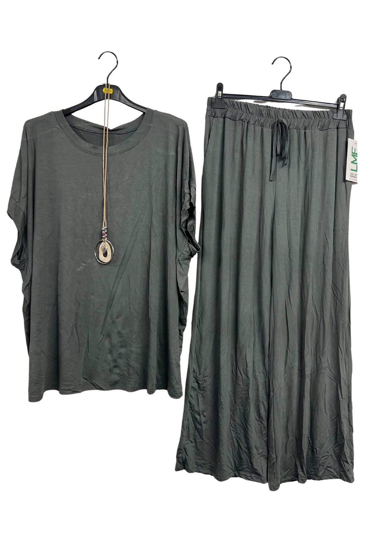 Plain Drawstring Waistband Wide Leg Co-Ord Set