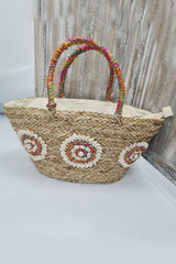 Straw Shell Two Handle Shoulder Bag