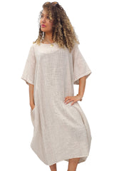 Vertical Stripes Print Two Side Pockets Cotton Dress