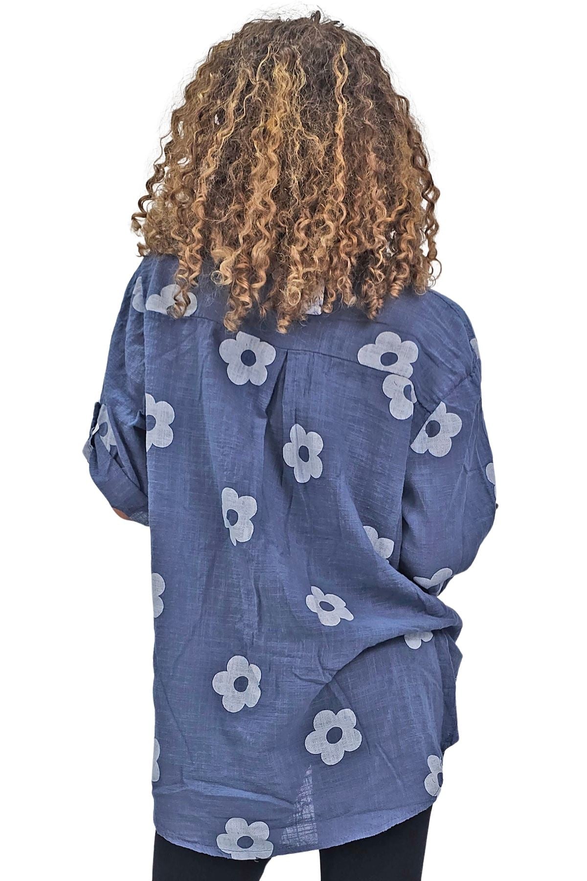 Floral Print Single Chest Pocket Cotton Top