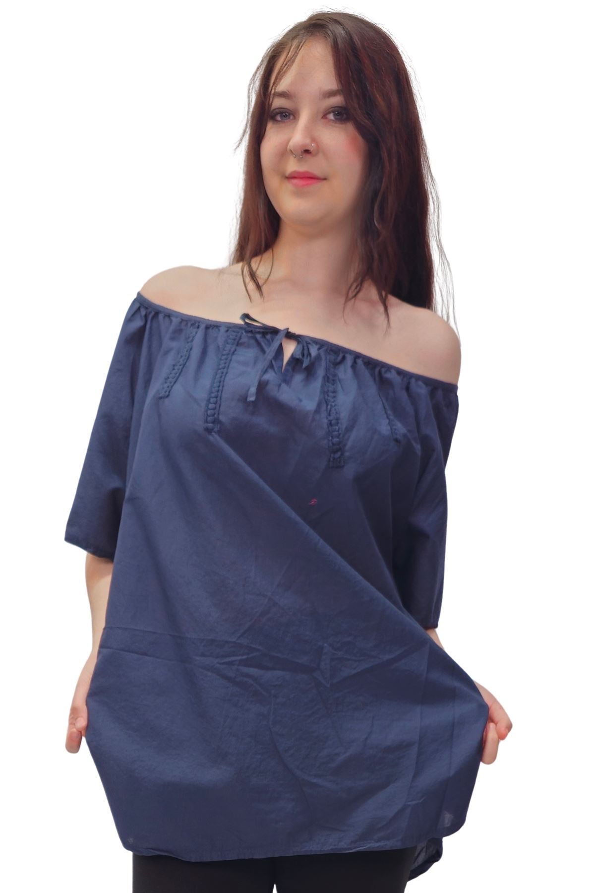 Plain Lace Tie Detailing Cotton Top