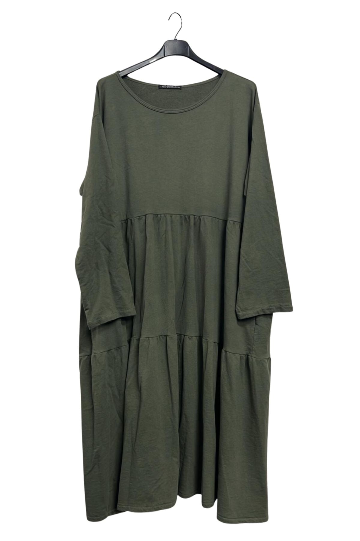 Plain Side Pockets Tiered Cotton Dress