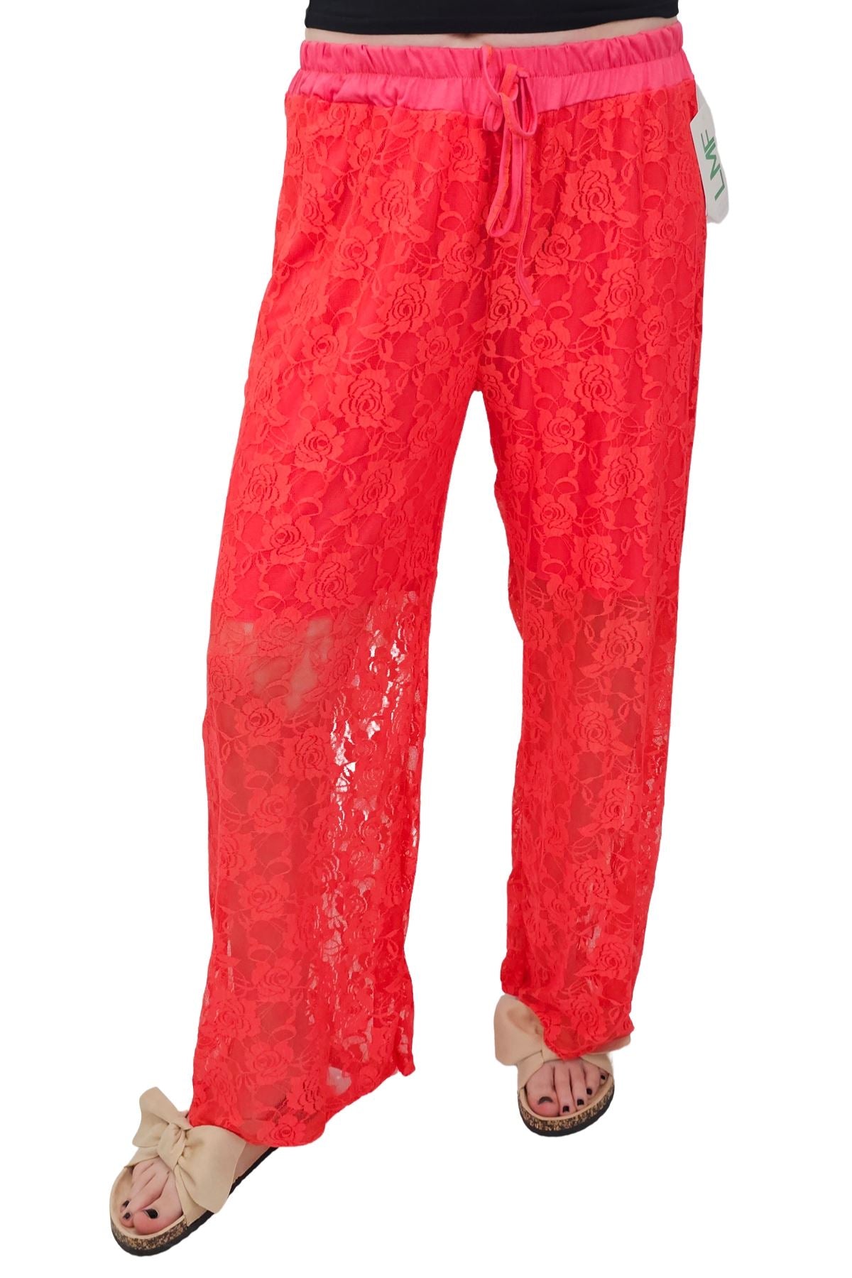 Floral Lace Pattern Drawstring Waistband Trousers