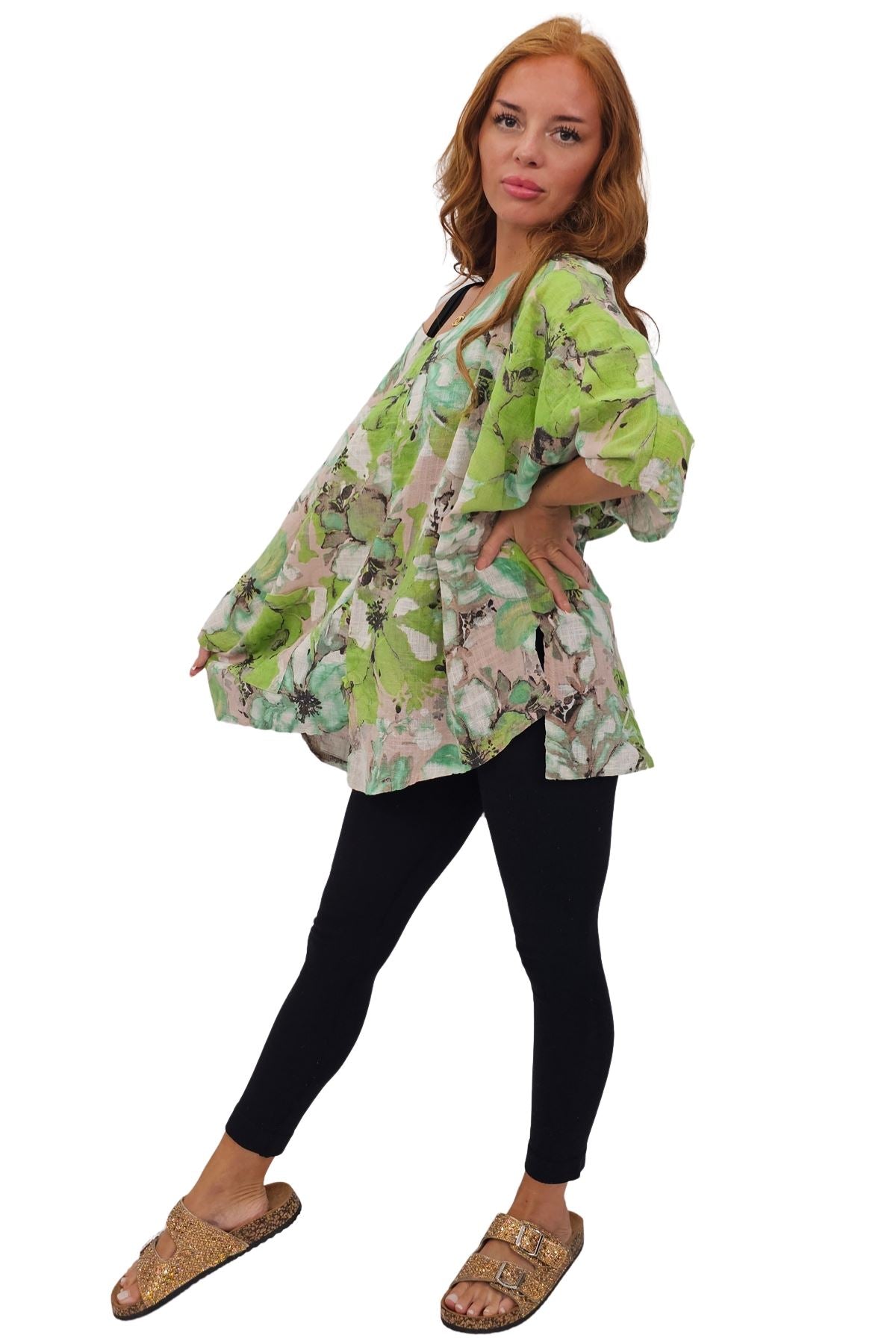 Floral Print Oversized Pocket Tunic Cotton Top