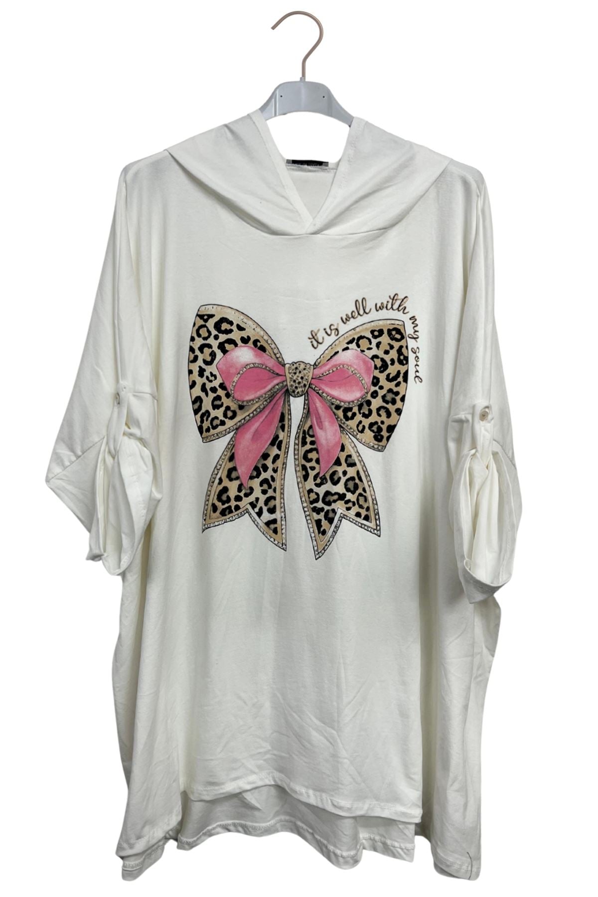 Large Bow Leopard Print Oversized Top