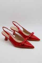 Bow Detail Pointed Toe Slingback Heel Sandal