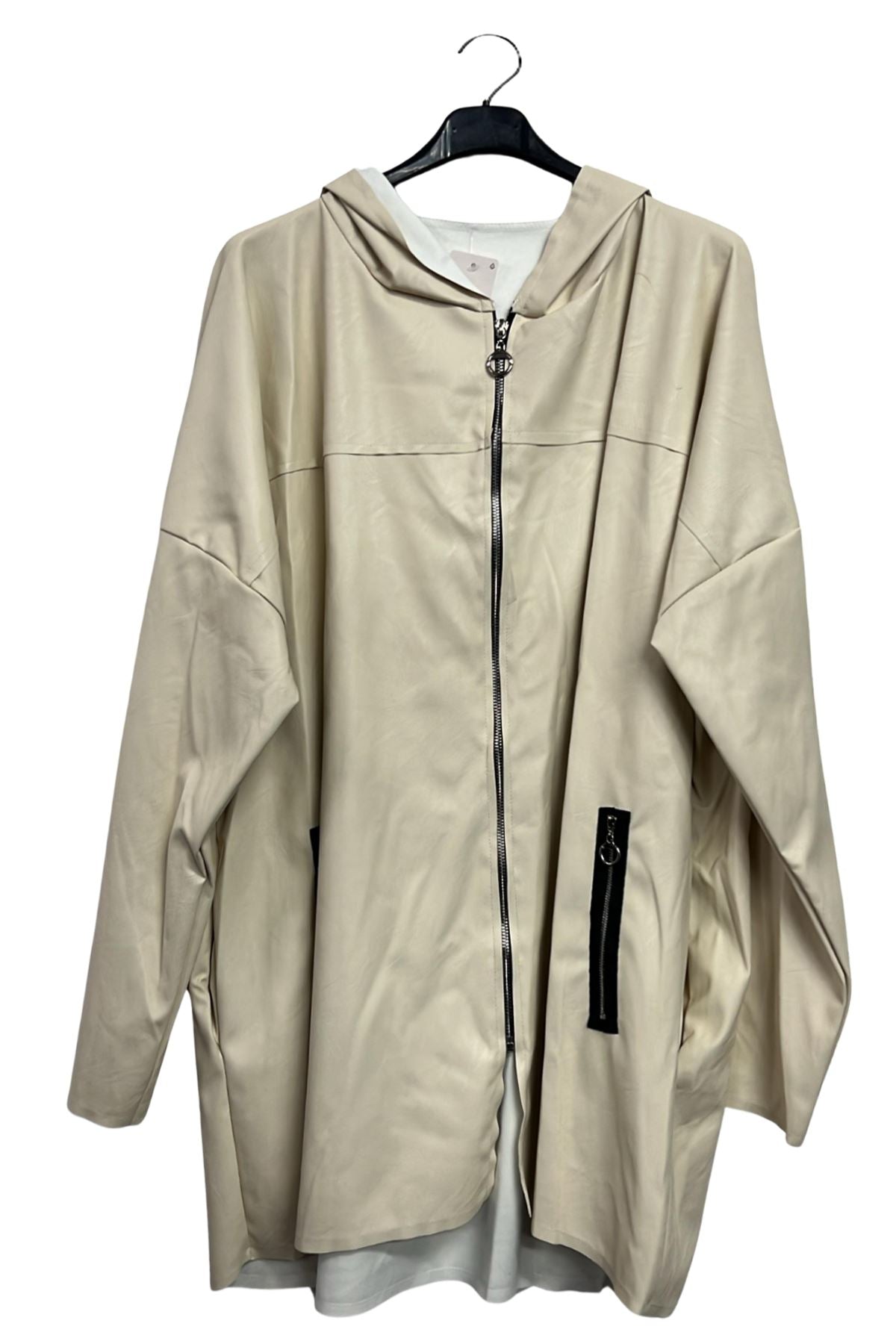 Plain Front Zip Detail Drop Shoulder Hoodie