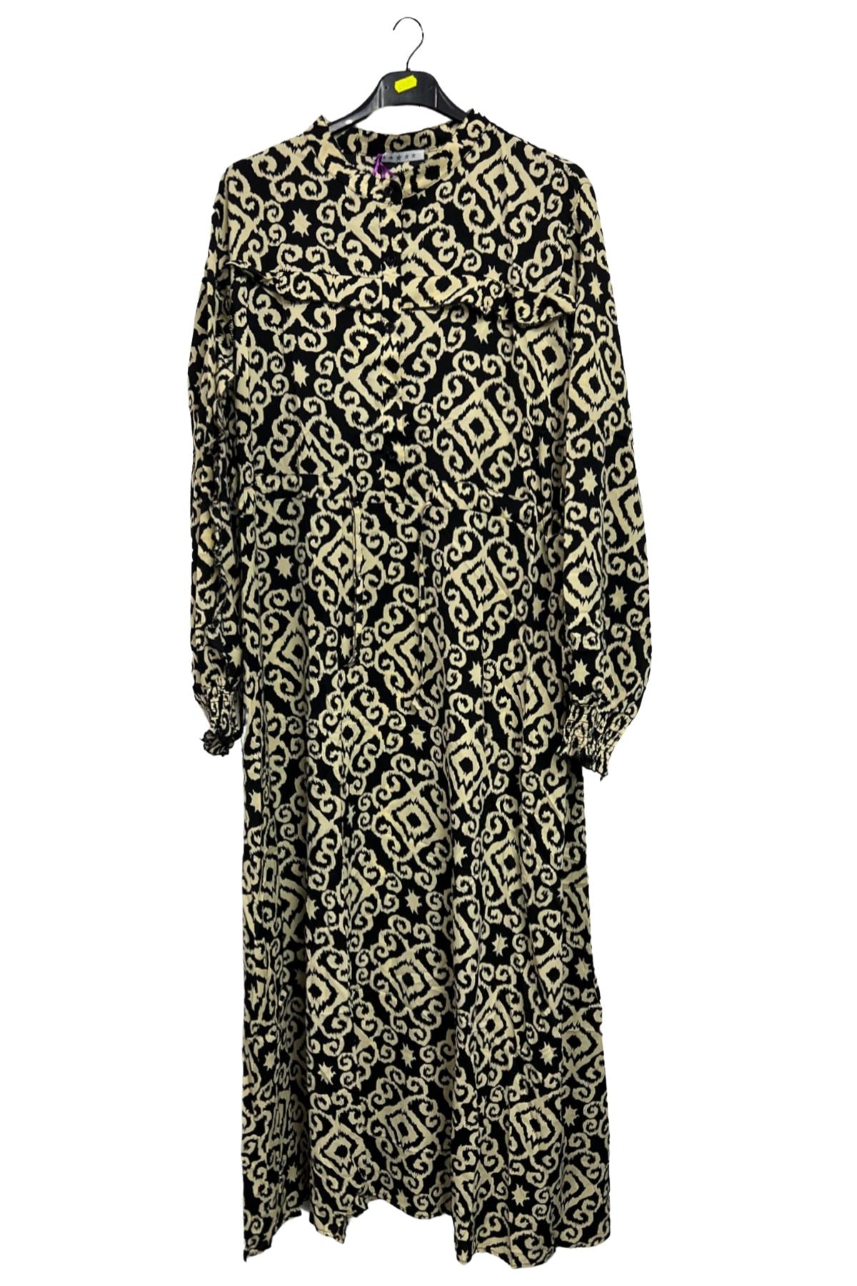Aztec Print Shirred Cuff Drawstring Waist Dress