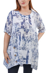 Brush Stroke Print Side Button Detail Top