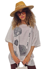 Tree Ring Print Front Button Detail Cotton Top