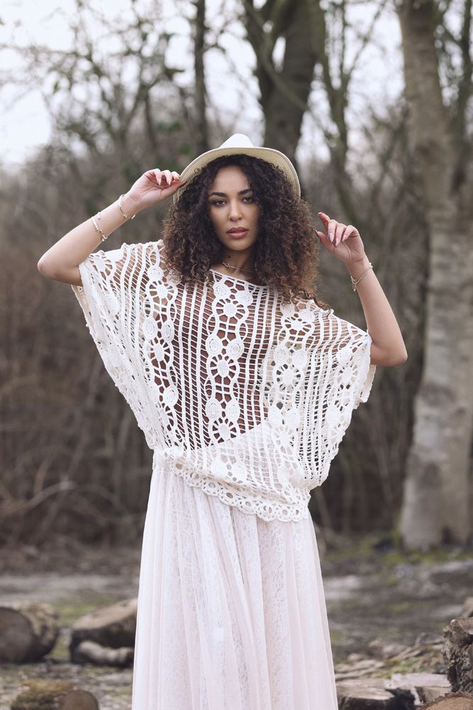 Floral Lace Crochet Open-Work Cotton Top