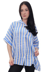 Vertical Stripes Print Front Button Down Cotton Shirt
