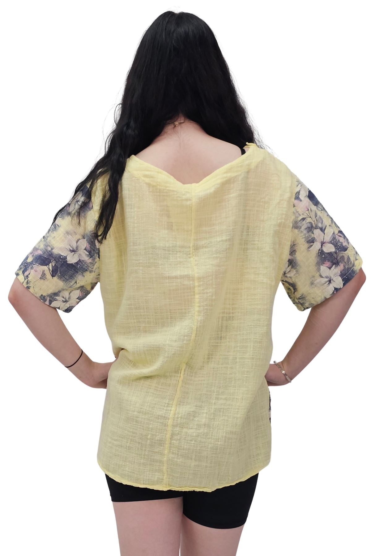 Floral Print Necklace Oversized Tunic Cotton Top