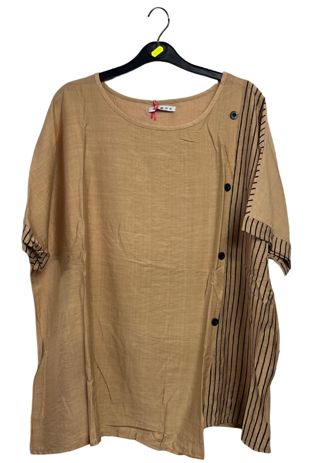 Stripe Print Side Button Detail Cotton Top