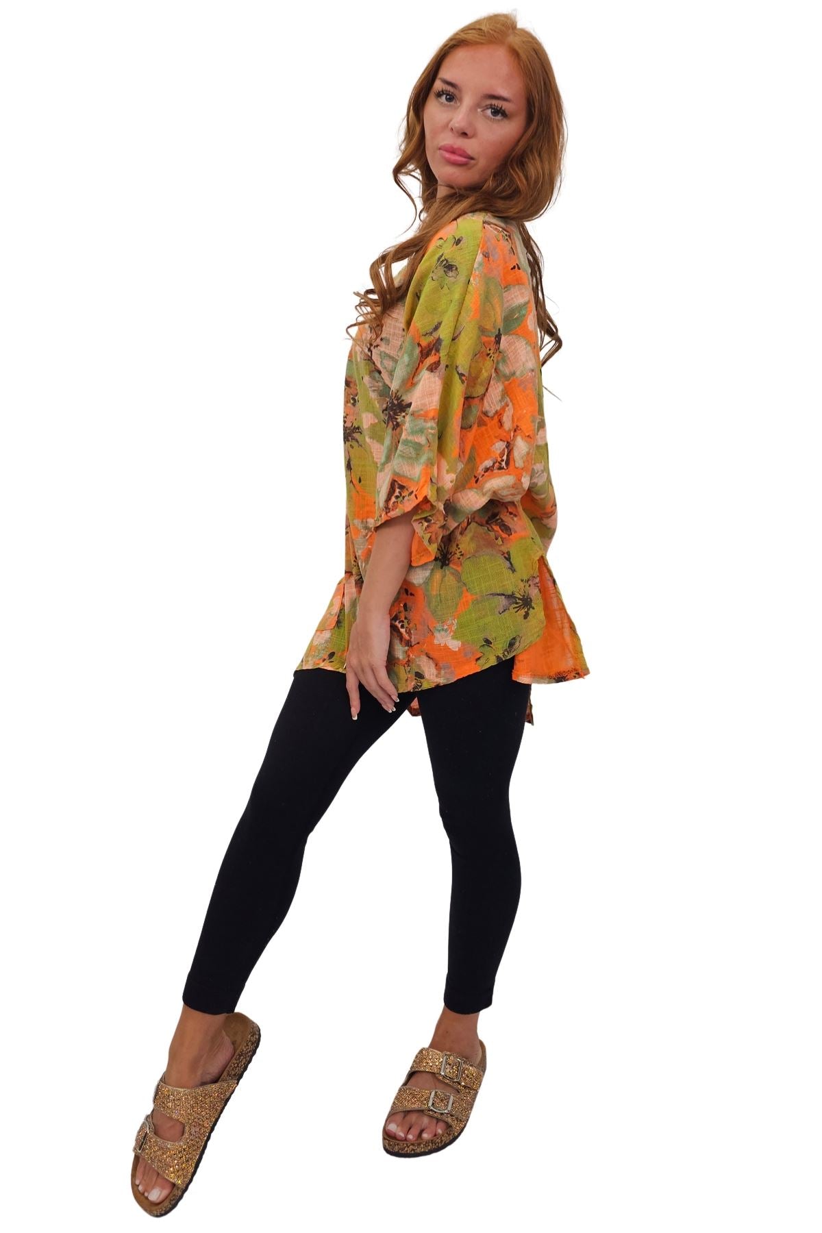 Floral Print Oversized Pocket Tunic Cotton Top