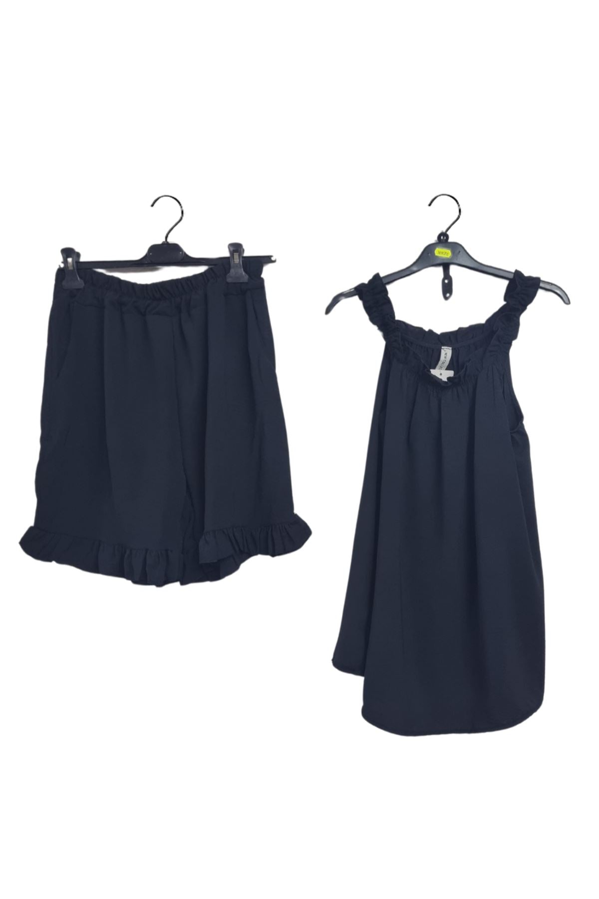 Plain Ruffle Strap Elasticated Waistband Co-Ord Set