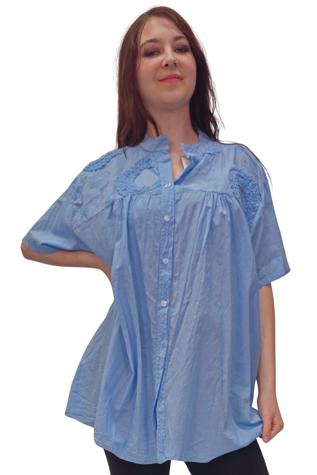 Plain Intricate Floral Embroidery Cotton Shirt