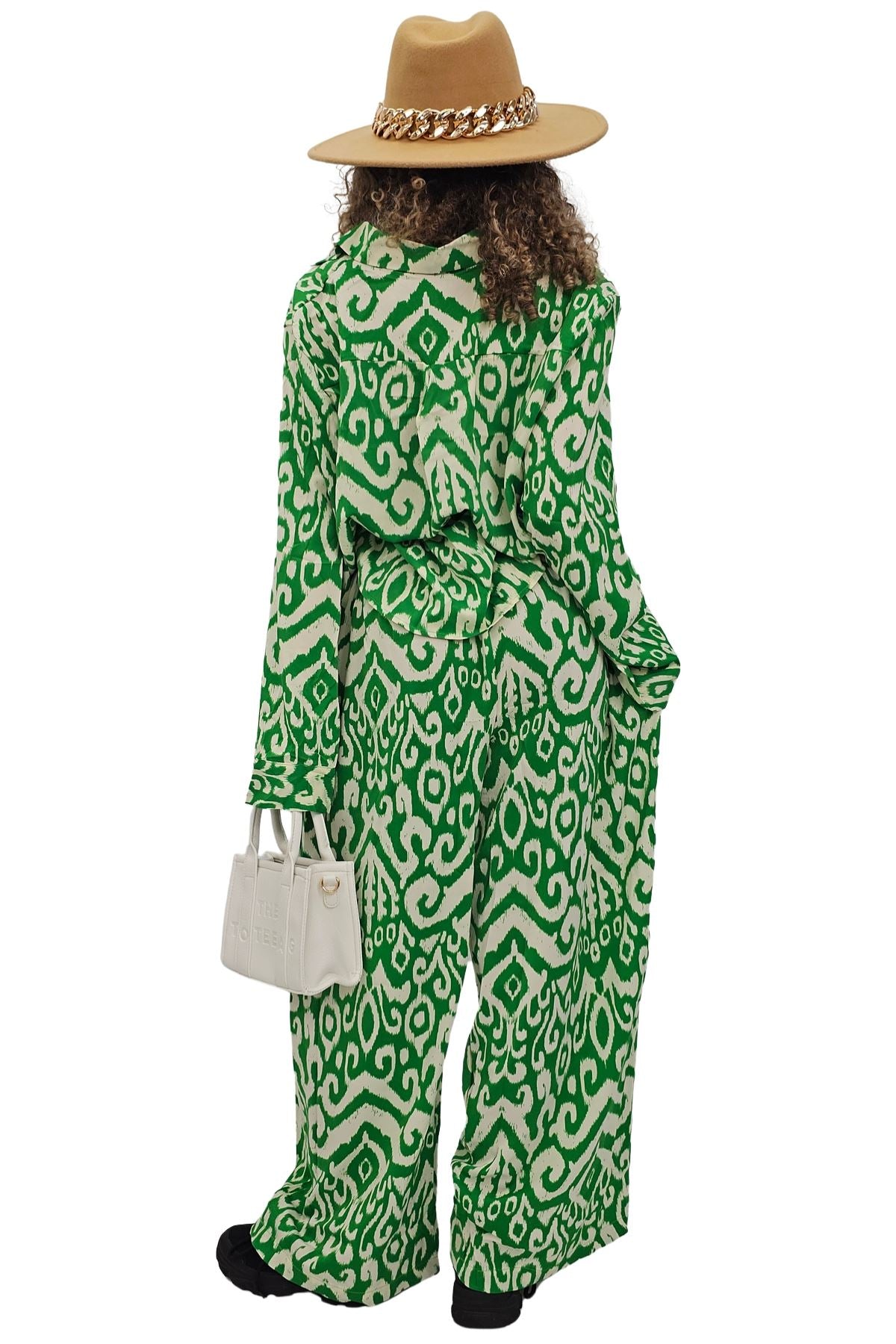 Bold Ikat Pattern Button-Up Shirt Wide Leg Co-Ord Set