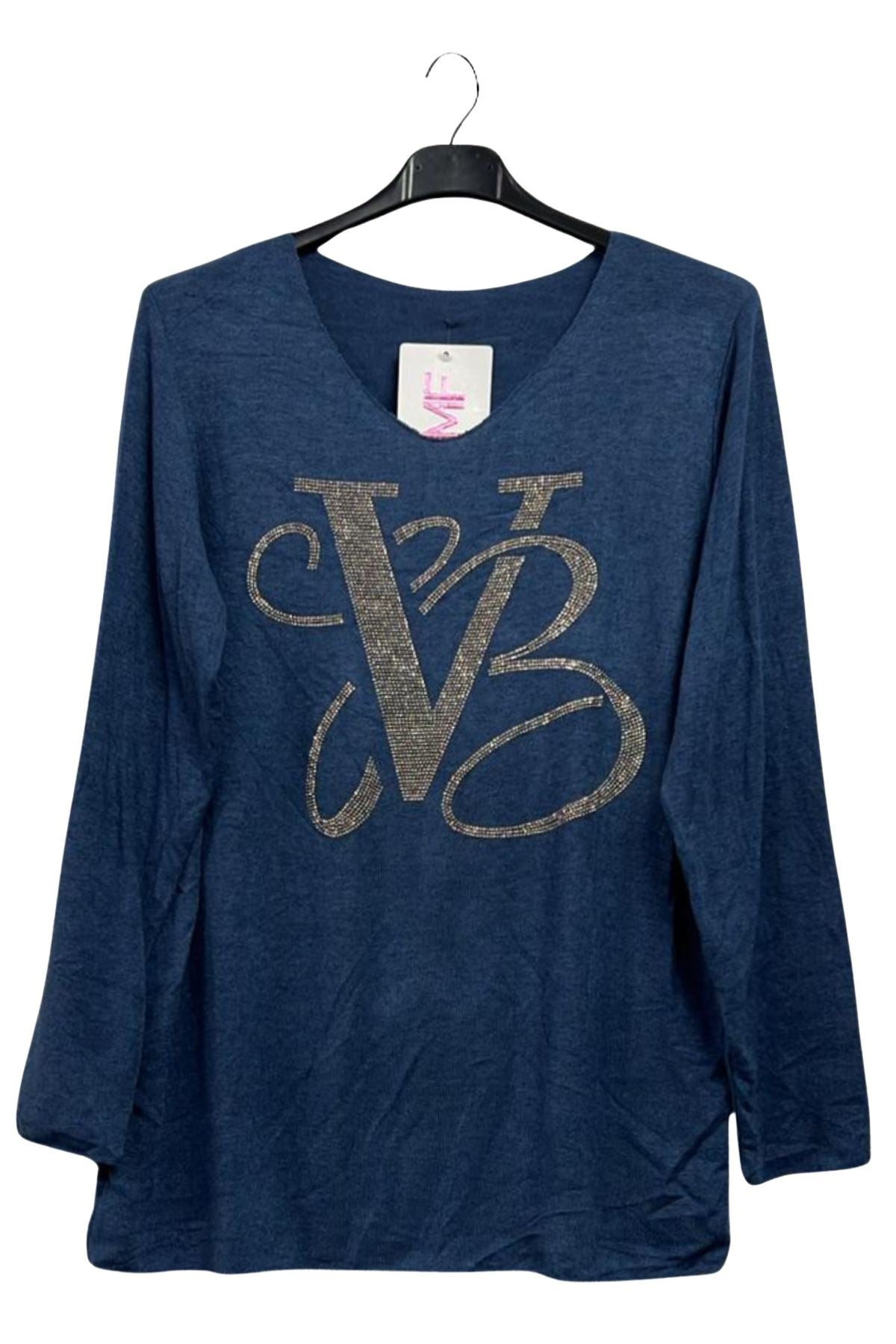 Glitter VB Pattern Soft Knit Tunic Top