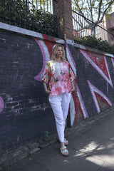 Abstract Watercolour-Style Print Asymmetrical Hemline Cotton Top