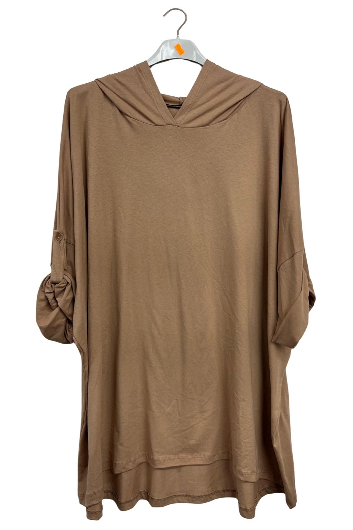 Plain Rolled Tab Sleeves Hooded Top