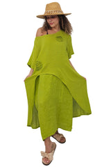Plain Layered Asymmetrical Linen Dress