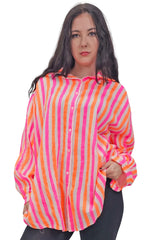 Vertical Stripes In Alternating Shades Button-Down Cotton Shirt