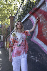 Abstract Watercolour-Style Print Asymmetrical Hemline Cotton Top