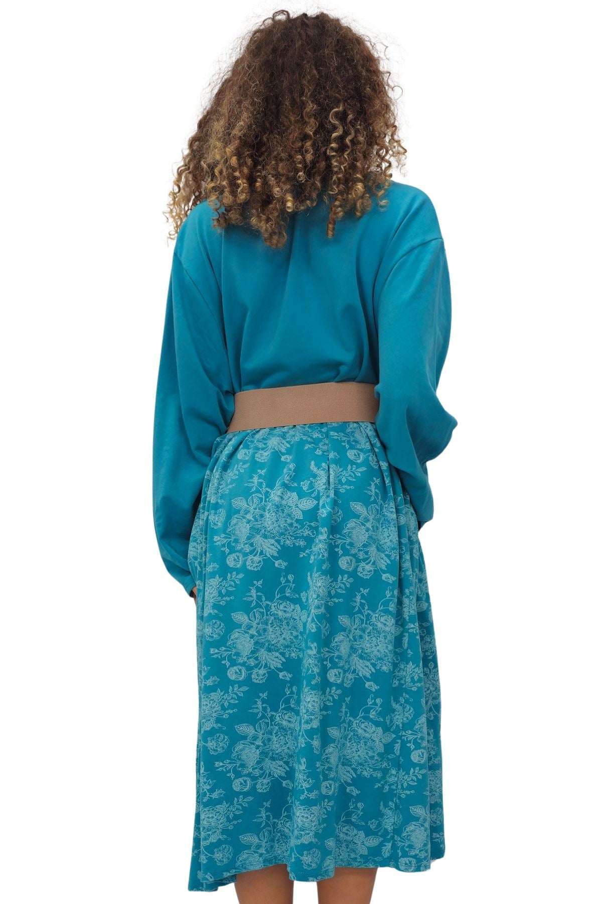 Two Tone Floral Print Baggy Long Style Cotton Dress