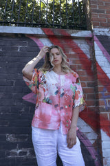 Abstract Watercolour-Style Print Asymmetrical Hemline Cotton Top