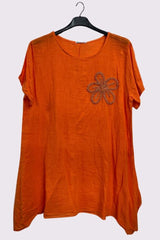 Embroidered Floral Side Slits Oversized Cotton Top