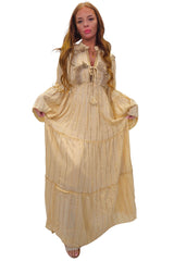 Gold Stripe Cord Design Neck Dress