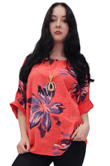 Floral Print Tunic Necklace Cotton Top