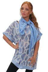 Giraffe Print Sequin Detail Hem With Scarf Box Top