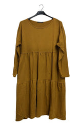 Plain Side Pockets Tiered Cotton Dress